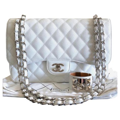 chanel handbags white leather|white chanel classic bag.